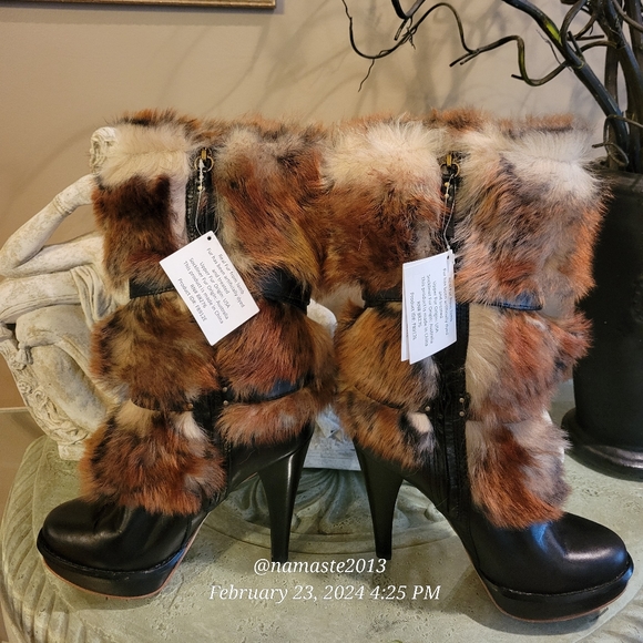 Ugg Foxly Leather Lamb Fur Boots Platform Luxury Designer S/N 1001320 NEW #728 - Picture 16 of 17